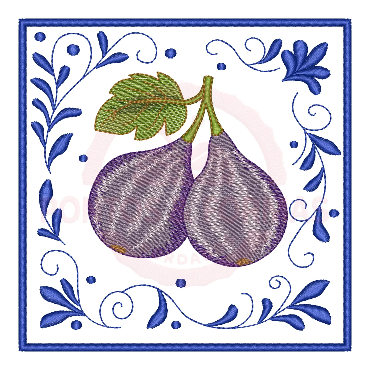 Matriz de Bordado Figos Delicados com Arabescos - Pontos Leves
